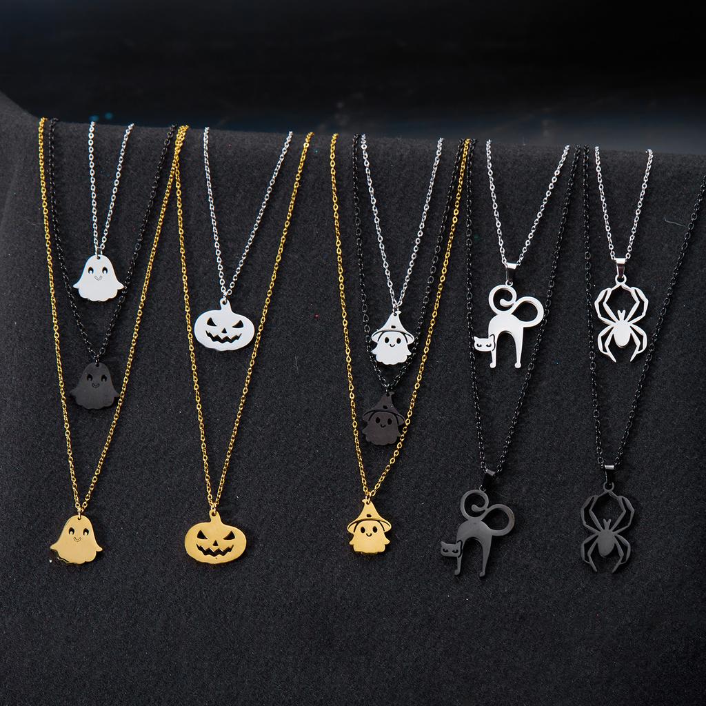 Stainless Steel Simple Personalized Ghost Pendant Necklace For Women Men Funny Pumpkin Clavicle Choker Halloween Party Jewelry