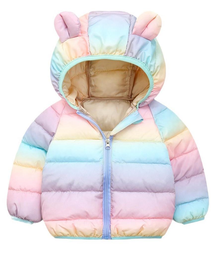 QOOLY Down Winter Padded Hooded Thick Coat for Cute Outerwear for Rainbow Size 100 Kids' Coat, Jacket, Girls, Toddlers, Color,