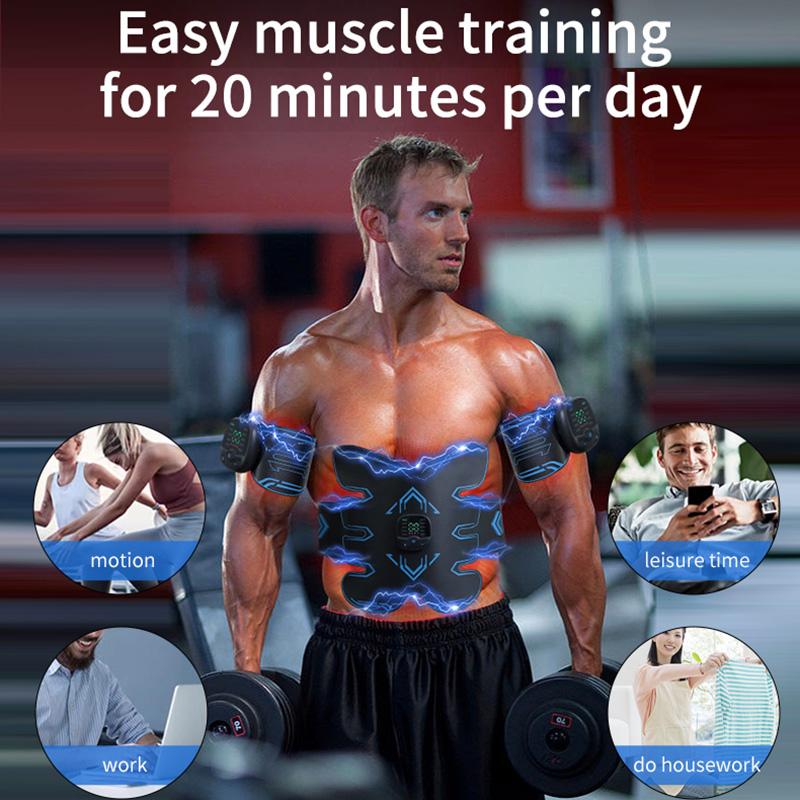 EMS Wireless Muscle Stimulator Trainer Belt Abs Toner Body Slim Workout Electric Weight Loss Stickers Fat Burn Home Gym Fitness