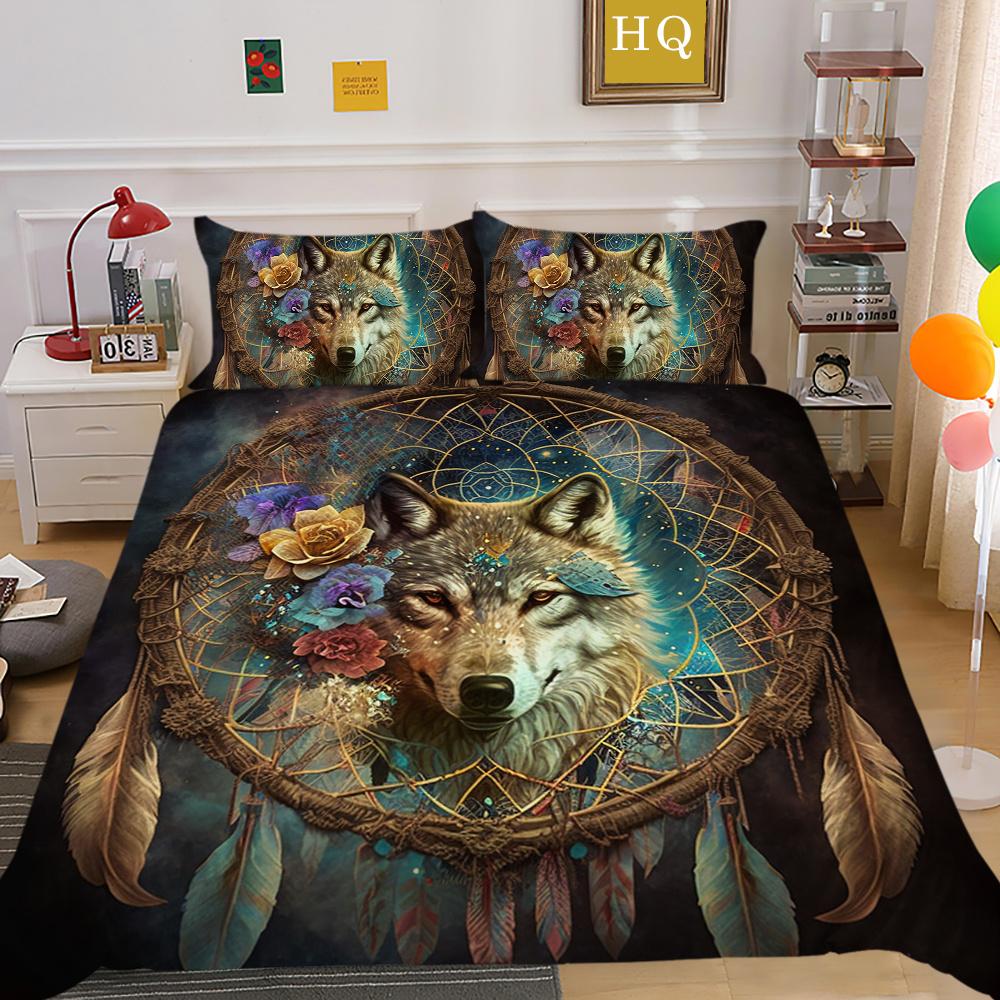 3D Wolf Printing Comforter Cover Set Double Size Microfiber Bedspreads Boy Teen Fashion Home Textiles
