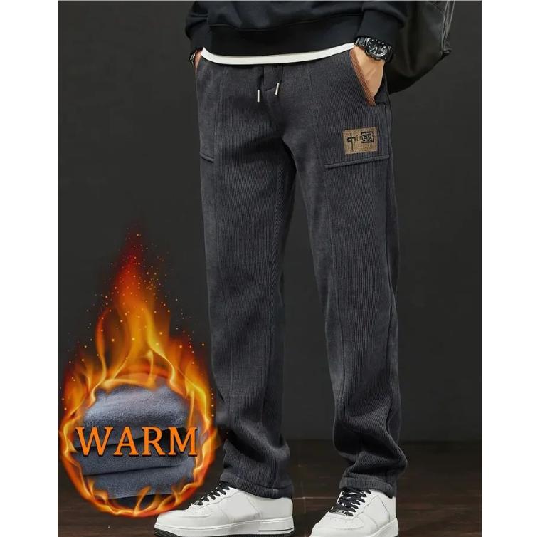 Two-pack of Men's Sports Straight Casual Pants with Extra Velvet and Thickening Elastic Waistband with Drawstring Men Trousers