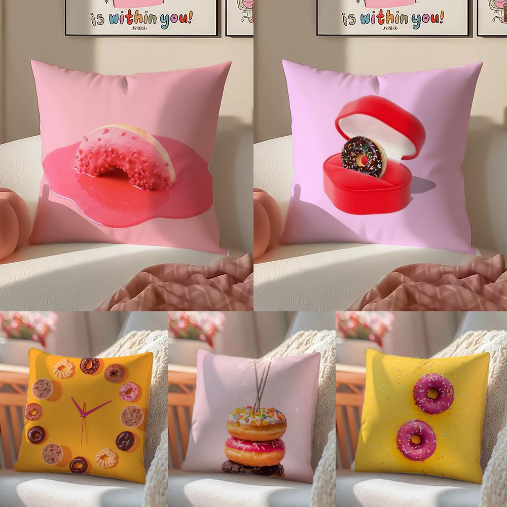 Lovely Playful Sweet Donut Cute Anime Cushion Cover Linen Pillowcase Cover Soft Decor for Sofa Home Room