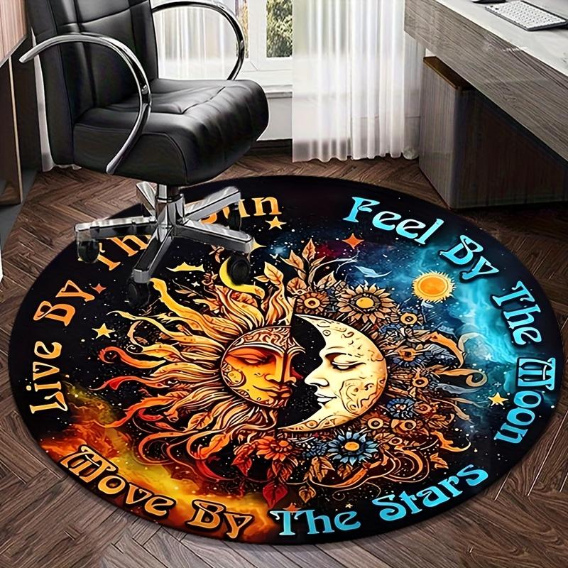 Sun & Moon Flannel Print Round Rug - Artistic Celestial Decor for Living Room & Bedroom, Soft Durable Carpet