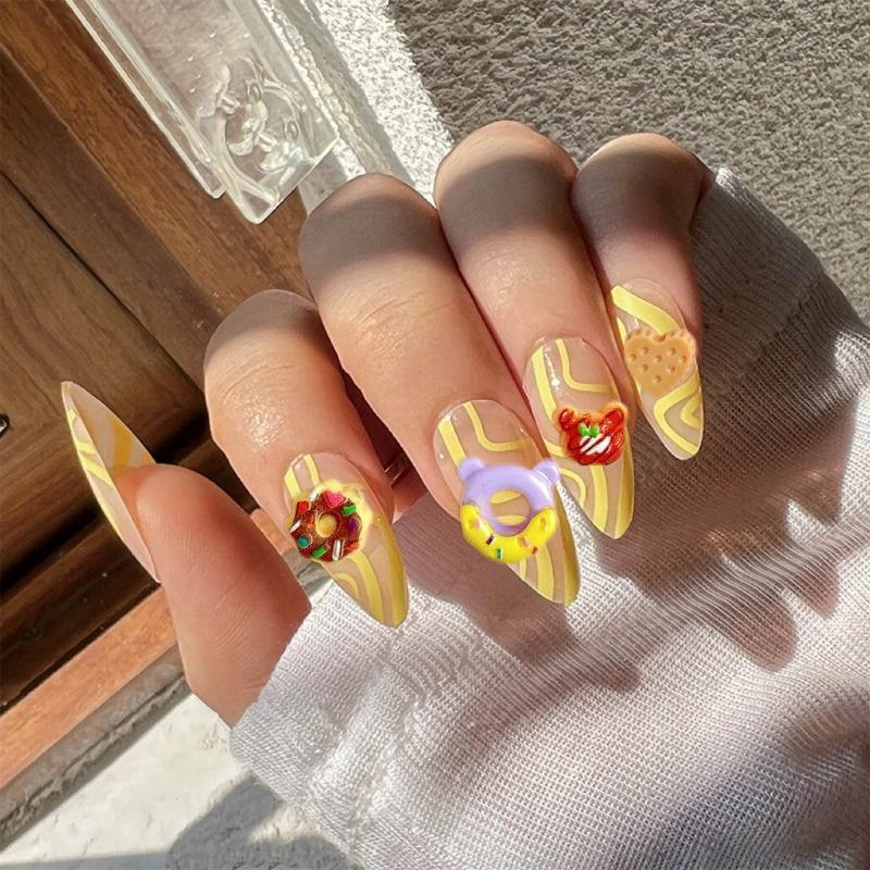 1Box Mixed Cute Simulated Dessert Candy Butterfly Nail Art Decorations 3D Resin Cartoon Cat Fish Bear Nail Charms Supplies