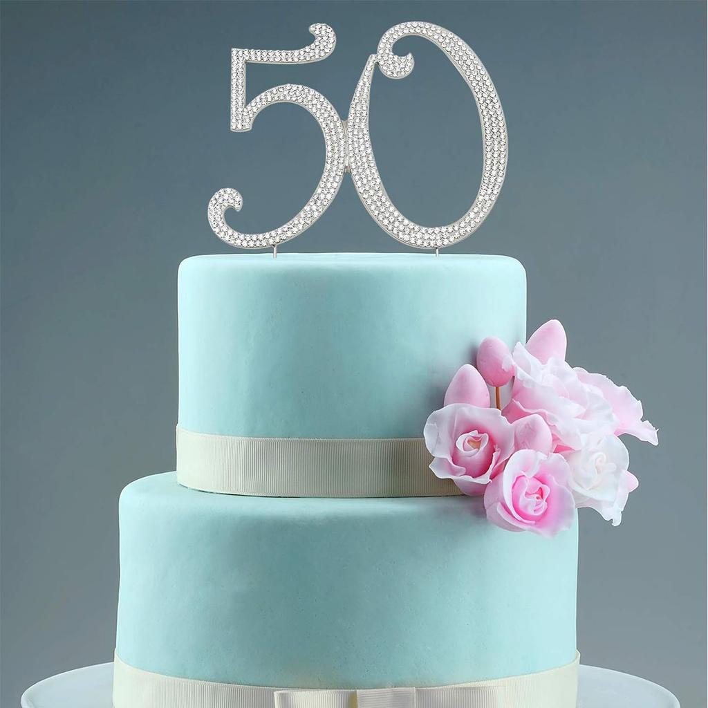 60 Sparkly Rhinestone Decoration Cake Topper - Premium Silver Metal - 60th Birthday or Anniversary Party Makes a Great Centerpie