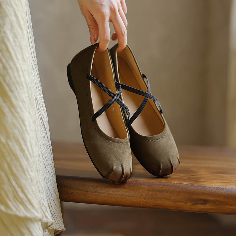 Krazing Pot Nubuck Fashion Spring Size 42 41 Beauty Flat with Women Round Toe Shoes Ballet Dancer Shallow Flats