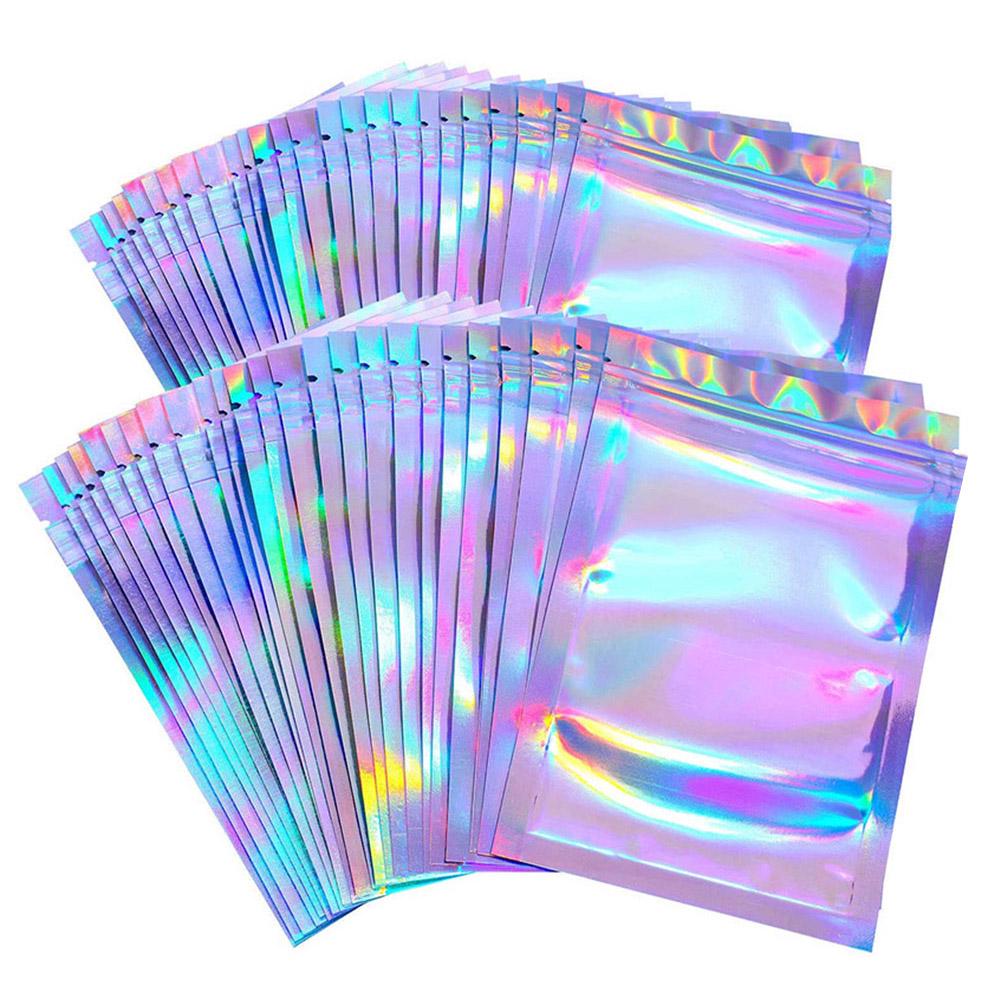 Amusedly 100Pcs/Set Clear Holographic Laser Seal Bags Eyelashes Package Storage Pouch