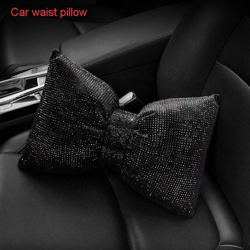 1PC Diamond Crystal Bowknot Car Waist Pillow Rhinestone Auto Seat Support Hold Pillows Bling Car Interior Accessories for Women