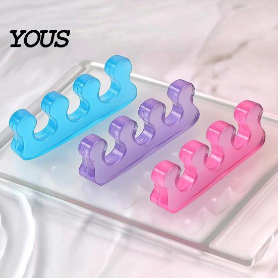 Manicure Toe Separator 1 Pair for Overlapping Toes, 3-Hole Blue Gel Bunion Corrector, Straightener Silicone Soft SEBS Foot Spacer Hallux Valgus, Women