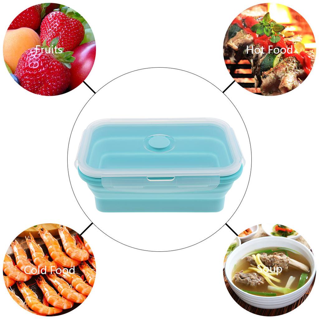 4Pcs Silicone Bento Box Rectangle Folding Lunch Bowl Food Storage Container Box 350 500 800 1200 ML