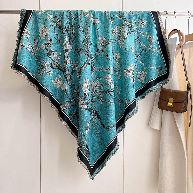 

Двухсторонняя шаль из смешанных контрастных цветов, зимний высококачественный теплый квадратный шарф 130cm