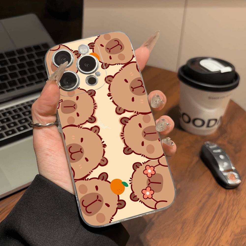 Cartoon Capybara Transparent Soft Phone Case For IPhone 15 12 14 16 17 13 Plus 11 Pro Max 13 Pro