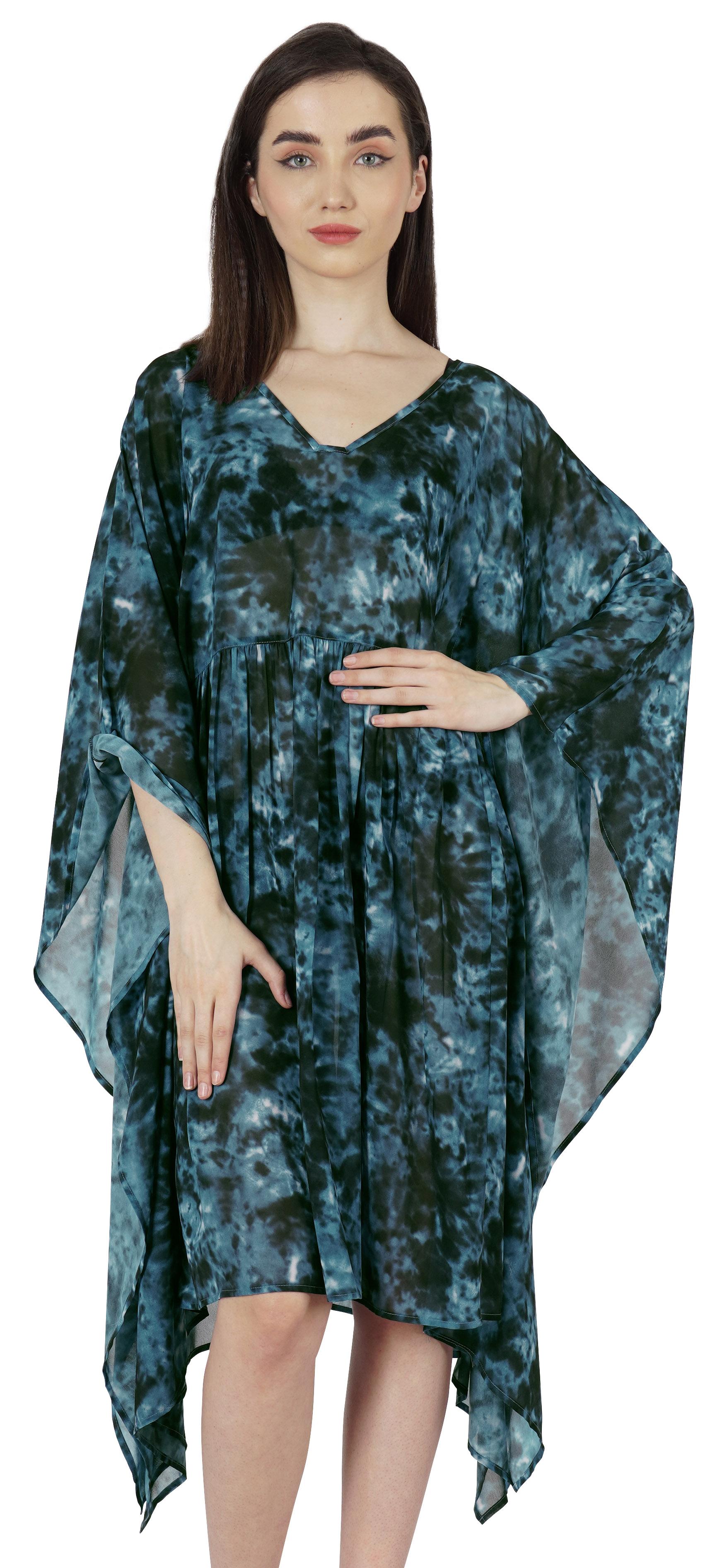 

Moomaya Друкований Кафтан для Жінок Коротке Вільне Кімоно Пляжний Вечірній Домашній Одяг XXL чирок синього кольору