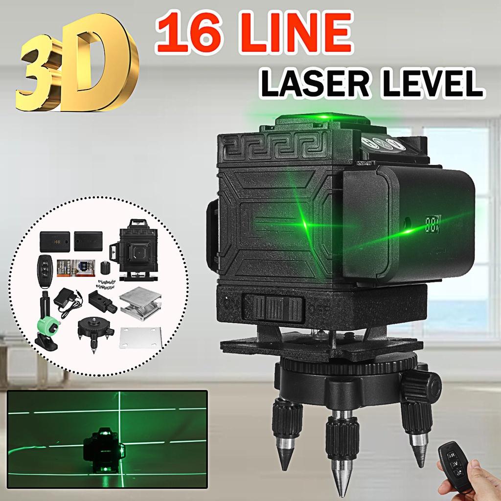 16/12 Line Green Lines Laser Levels 4D 360 Horizontal and Vertical Cross Lines Self-leveling Super Powerful Indoor Outdoor 4.8 * 3.6 * 4.4 IN