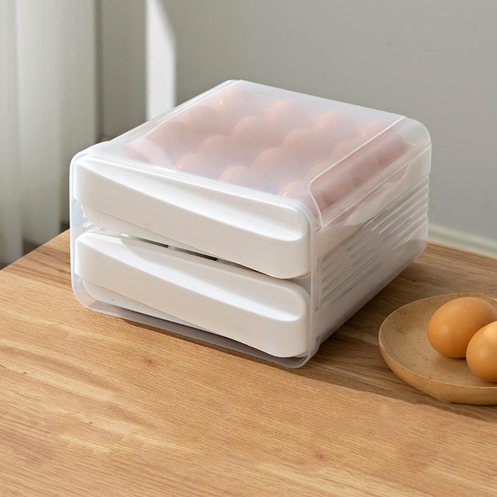 32-Compartment Double-Layer Egg Storage Box Drawer Style Transparent Refrigerator Storage Box Thickened Stable Egg Tray