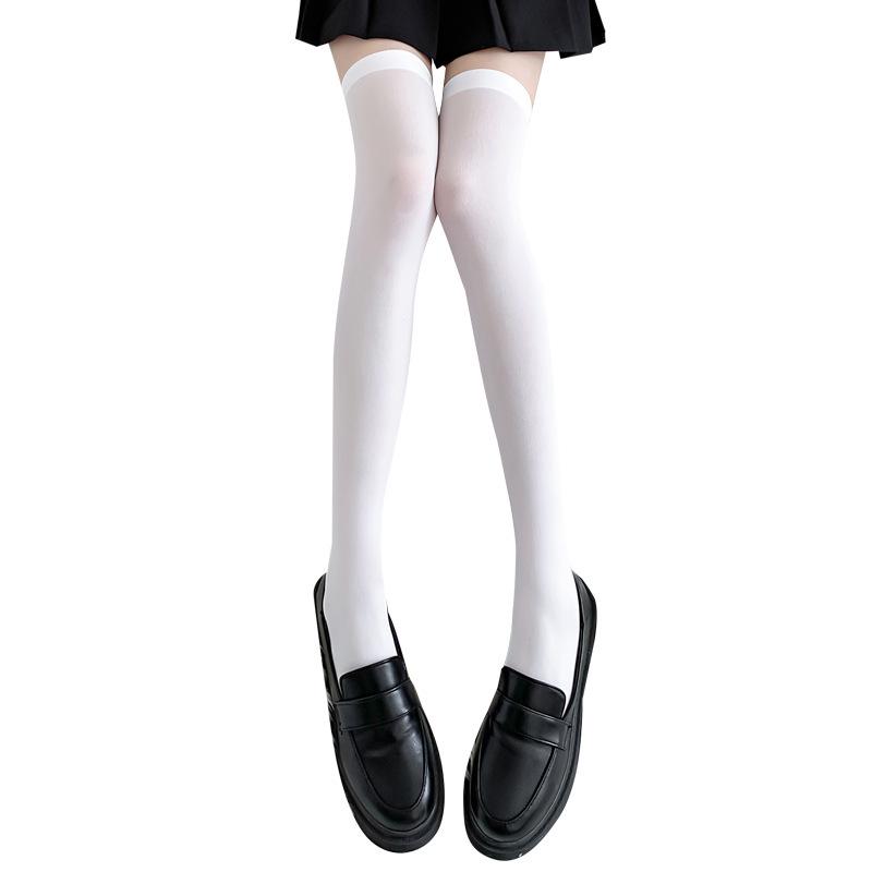 JK Women's Over-the-Knee Black & White Mid-Tube Stockings - Thin, High Calf Socks for Spring & Summer.