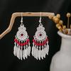 Bohemian Ethnic Tassel Earrings In Miao Silver with Turquoise