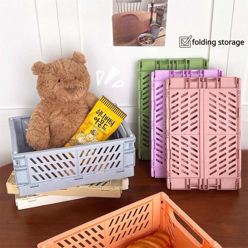 Cute Ins Folding Plastic Storage Rack Organizer Box Student Portable Desktop Food Toy HandAccount Tape Stationery Storage Basket