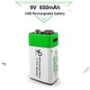 9V 650mAh Lityum Şarj Edilebilir Pil USB Şarjlı 9 V Li-ion Kare Pil Oyuncak Uzaktan Kumanda KTV Multimetre Mikrofon için