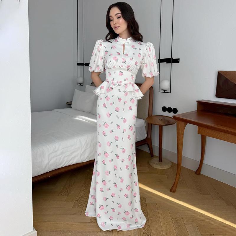 

2025 Осень Женское Однотонное Платье Бодикон с Длинным Рукавом и Полувысоким Воротником M белый