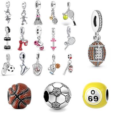 New Copper Charm Football, Baseball, Tennis Dumbbell Pendant, Suitable For European Bracelets And Women'S Jewelry