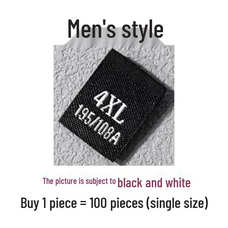 In-Stock Men's & Women's Woven Size Labels: Custom Black & White Trendy International Brand.
