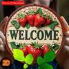 2d Flat 20*20cm Circular Wooden Sign, Strawberry Welcome Sign, Home Gift Window Decoration, Porch, Room, Home, Wall Decoration, Bedroom Home Office