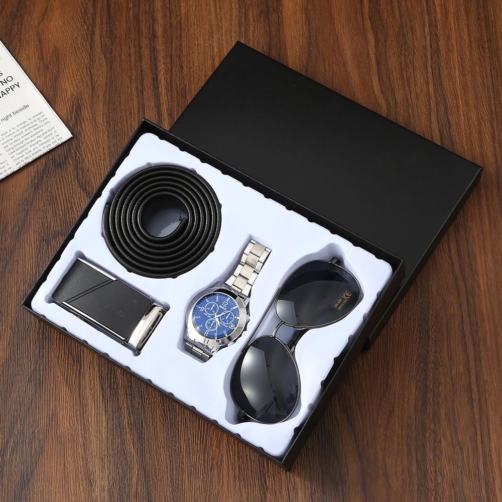Set de Regalo para Hombre, Cartera + Reloj + Caja para Cinturón, Regalo de San Valentín Día del Padre para Novio Amigo