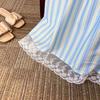 2025 Women's Summer Seaside Striped Spaghetti Strap Long Dress - French Style