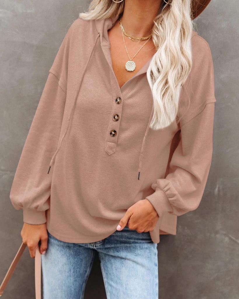 2023 Autumn/Winter Women's Casual Loose Solid Color Hooded Sweatshirt