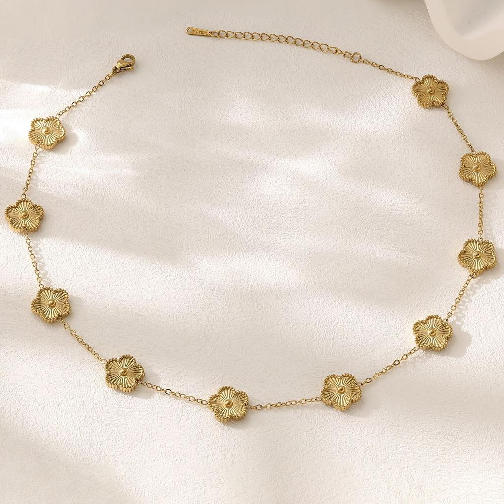 Botanical 10 Flowers Stainless Steel Five Leaf Flower Necklace MiBonimalist for Woman Girl Casual Vacation Luxury Jewelry Clover