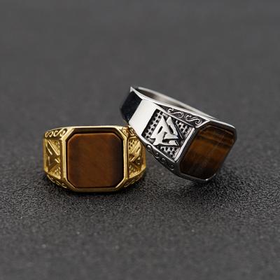 Anillo nórdico retro anillo vikingo personalidad de moda dominante runa incrustada anillo de circón natural