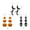 Layered Skull Bat Earrings Lightweight Acrylic Halloween Ear Pendant Jewelry For Women Spooky Costume Accessories