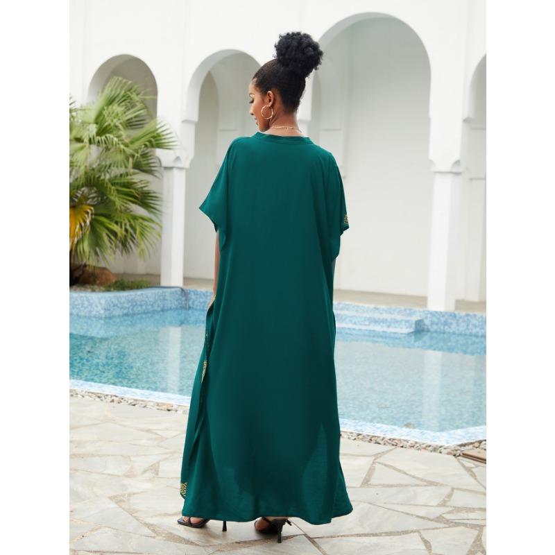 Women's Fashion Summer Spring Flower Pattern Print 1/2 Sleeves V-Neck Loose Waistline Casual Dresses
