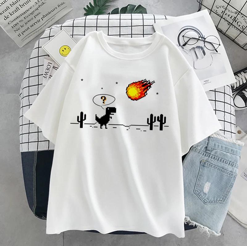 Dinosaur Summer New Cartoon Casual Punk Women T-shirt Short Sleeve Harajuku Vintage Fun Fashion Ins Cute Sweet Loose