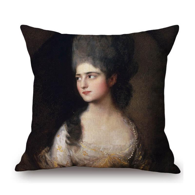 Royal Court Portrait Oil Painting Duchess Princess Ladyship Home Decoration Art Sofa Cotton Linen Throw Pillow Cushion Cover