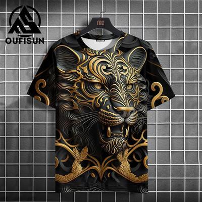 Men's T Shirt 3d Animal Print Summer Short Sleeve Tops Fashion Crew Neck Pullover Oversized Male Clothing Outdoor T-Shirts