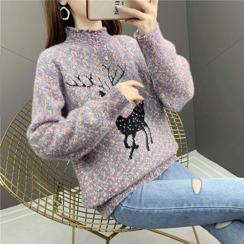 Damen Weihnachts-Pullover Halbpullover Schneeflocken-Pullover Neujahrsgeschenk