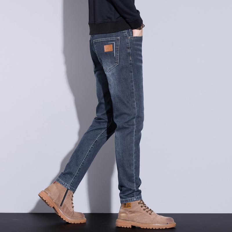 Spring and Autumn Men's Jeans Elastic Casual Straight Simple Versatile Trendy Youth Men's Long Pants