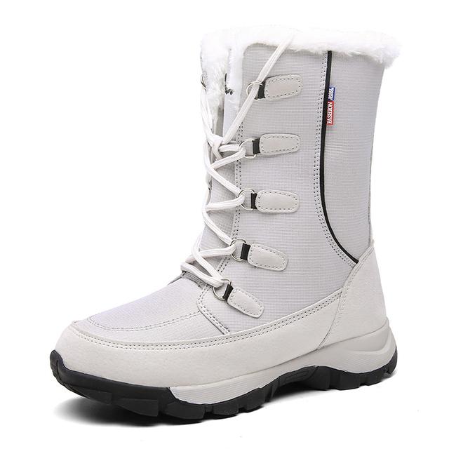 

Новые модные ботильоны, толстые плюшевые теплые непромокаемые зимние ботинки, женские зимние ботинки, нескользящая уличная женская обувь, большой размер 42 38 светло-серый