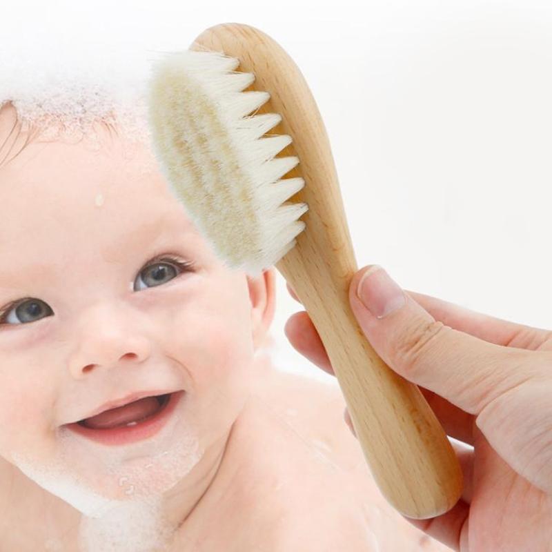 2Pcs Baby Care Hair Wool Brush Beech Wood Comb Newborn Massage Comb Baby Shower Gift Set Natural Baby Brush