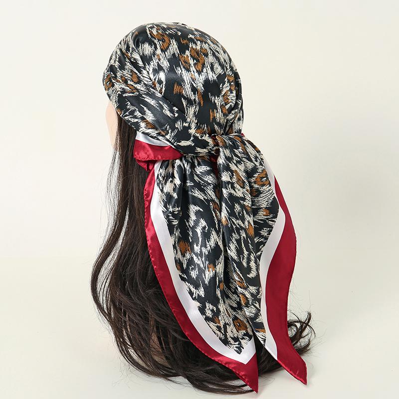 New 90*90cm Leopard Print Luxury Brand Square Silk for Women Foulard Satin Bandana Summer Soft Neckerchief Beach Hair Scarves