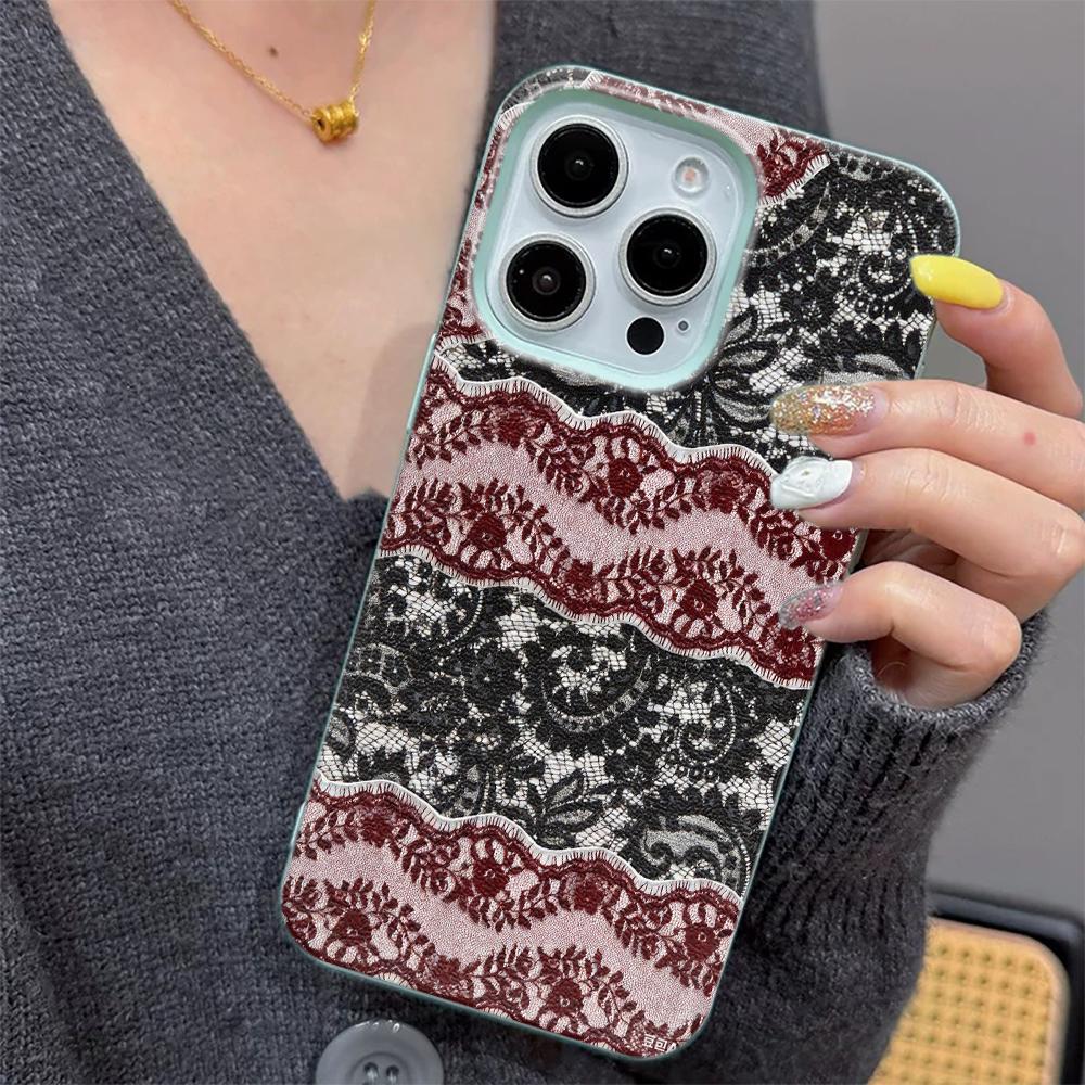 Dual Tone Lace Phone Case For Samsung A05S A06 A07 A15 A16 A34 A35 A53 A54 S23 S25 Ultra Red Black TPU Fashion Protective Cover