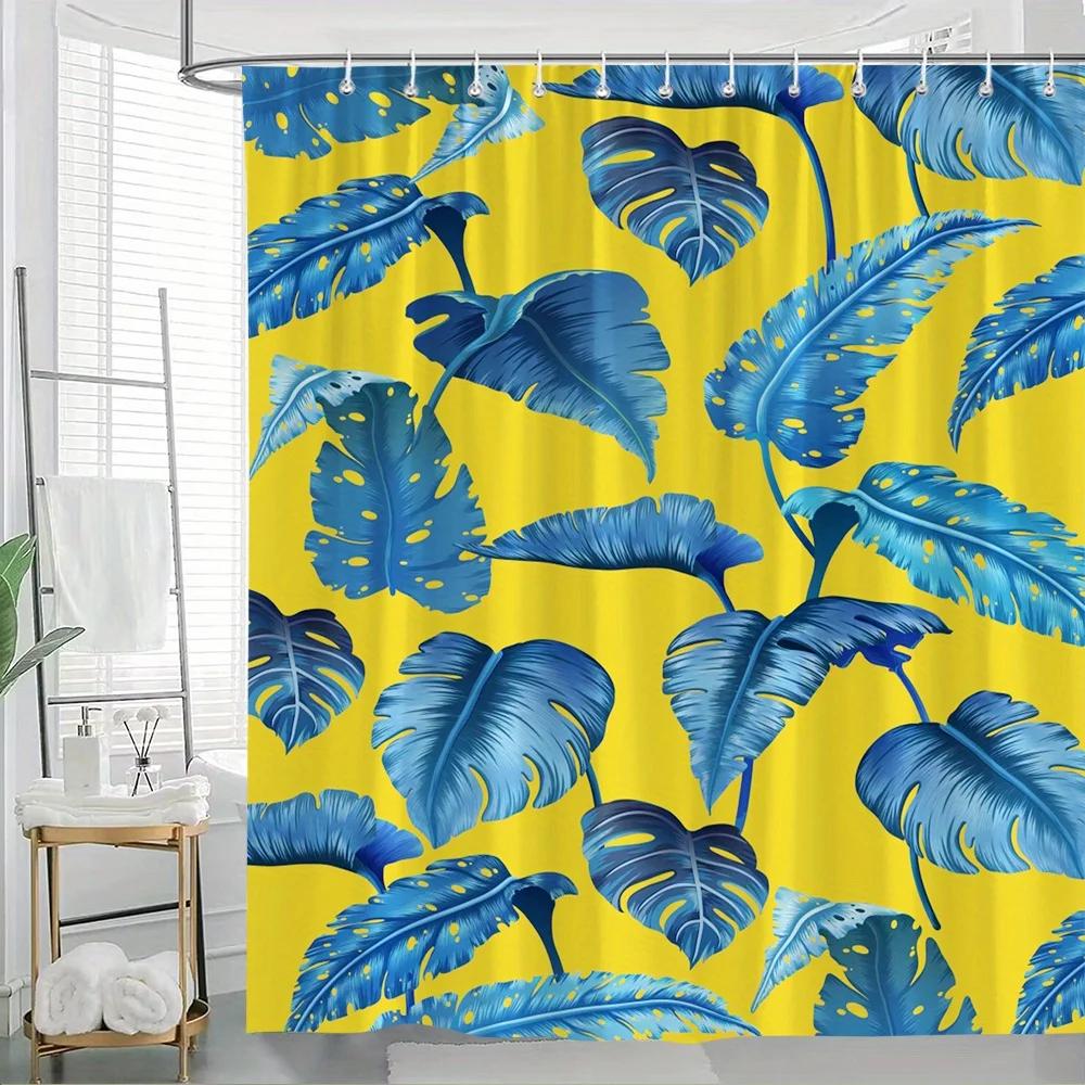 Tropisches Blatt Duschvorhang: Umarme das kräftig blaue Design, den weichen Stoff und die lebendigen Vibes für dein lebhaftes Badezimmer