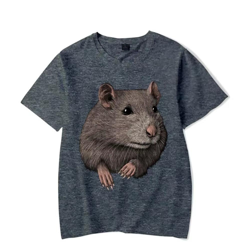Men Women Cartoon T-Shirts 2024 Summer Harajuku Kawaii Rat Printed Short Sleeve Tees Couple Streetwear Loose Clothes Y2K Tops