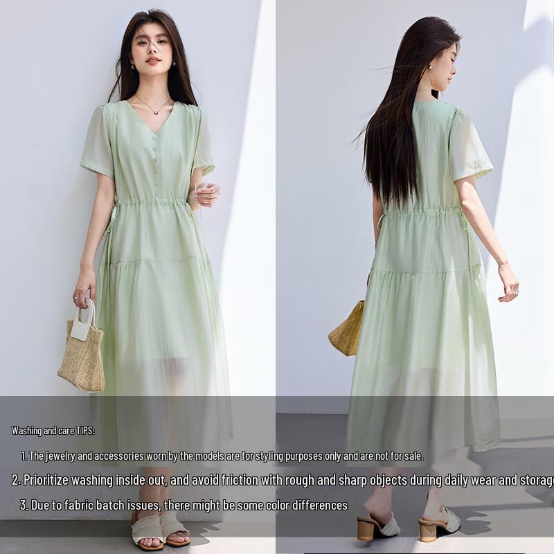 VICTORIA&VERA Women's Tencel V-Neck A-Line Midi Dress