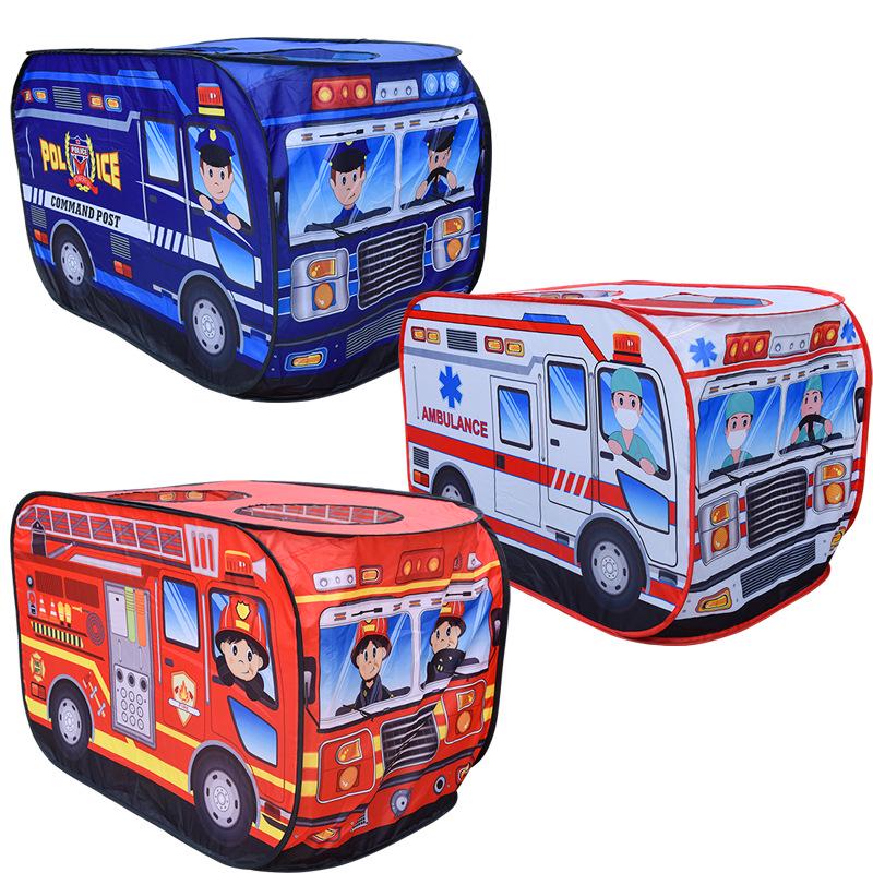 Kids' Portable Play Tent - Fire Truck & Police Car Design for Indoor & Outdoor Fun