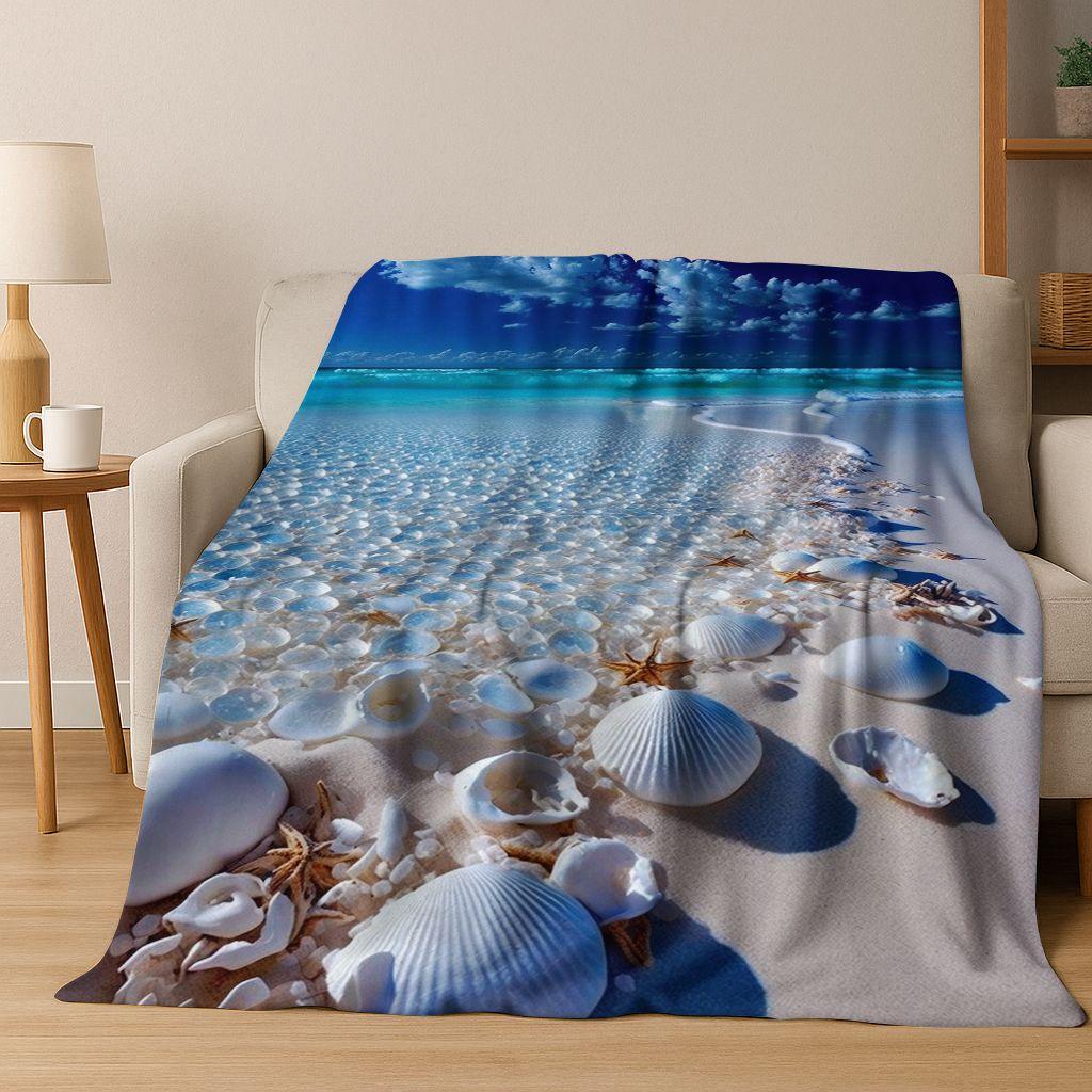 Traum Seestern Muschel Tropischer Strand Seestern Kunst Flanell Decke, Gemütliche Weiche Überwurfdecke für Zuhause Schlafzimmer Bett Sofa Abdeckung Geschenk