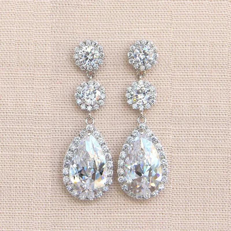 Luxury Square Green Cubic Zirconia Crystal Pendant Earrings Exquisite Fashionable  Women'S Wedding Jewelry