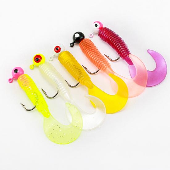 20Pcs Soft Fishing Lure Metal Jig Head Fishing Hooks Realistic Design Bright Color Artificial Bait Worm Lure Fishing Accessories